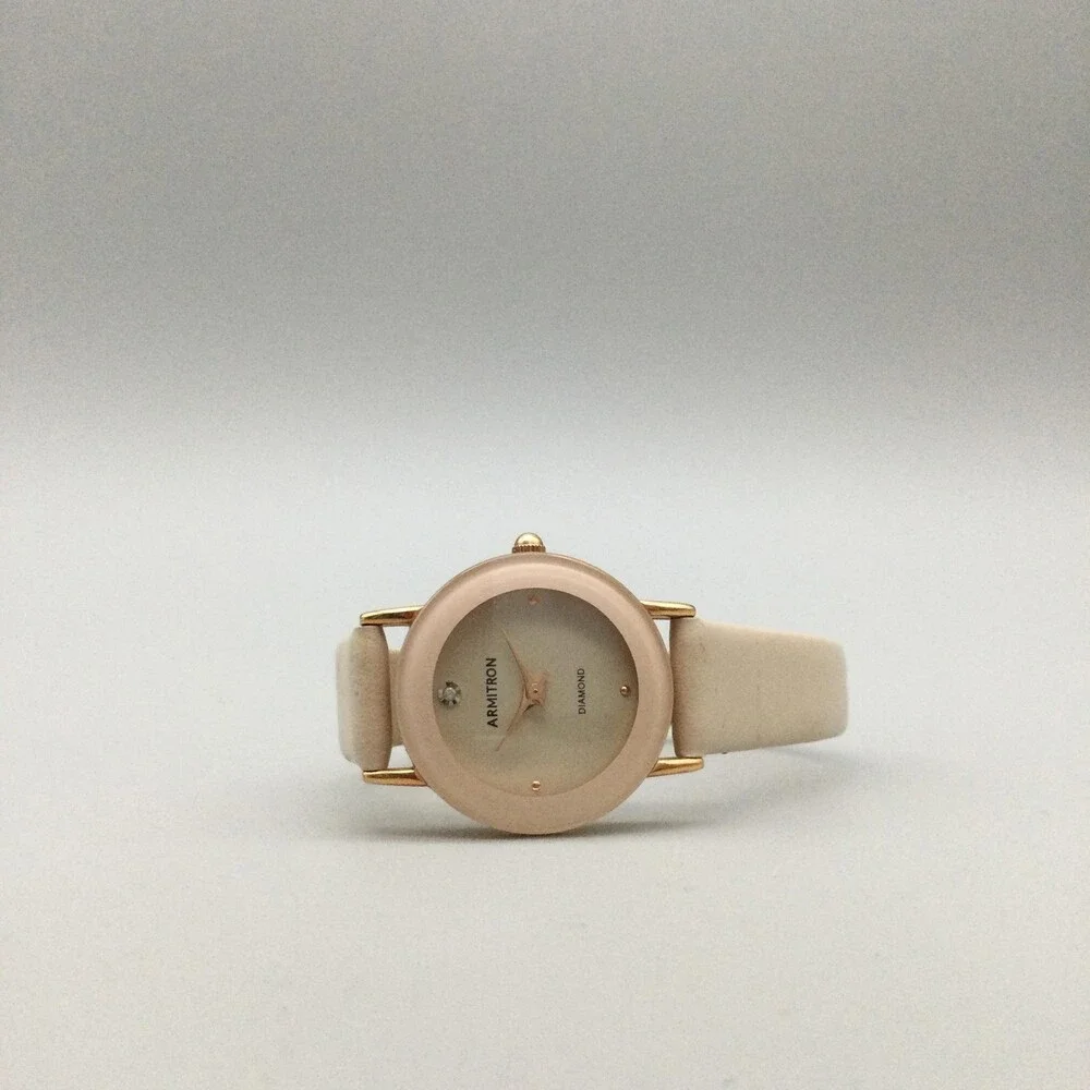 Armitron Diamond Womens Watch 24mm Gold Tone Beige Leather Band New Battery
